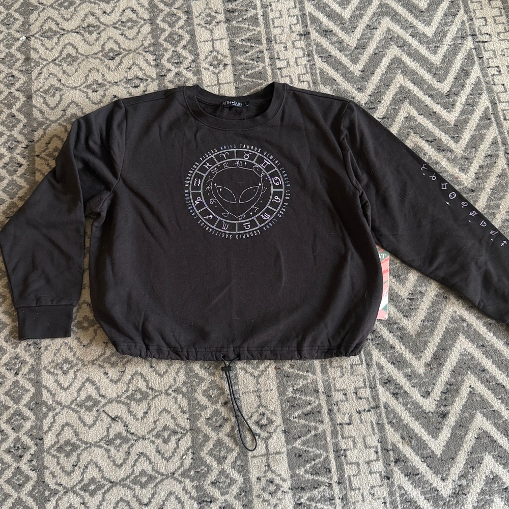 Fifth Sun Black Zodiac Alien Graphic Sweatshirt